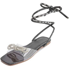 GATUXUS Women's Lace Up Flats Sandals Crisscross Strappy Tie Up Square Open Toe Cusual Mule Shoes