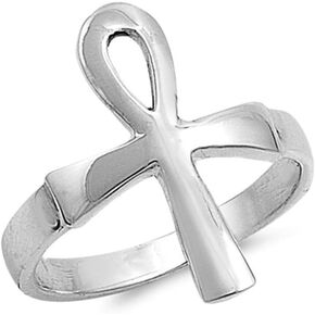 Sterling Silver Women's Men's Ankh Cross Ring Fashion 925 Band 19mm Sizes 4-11