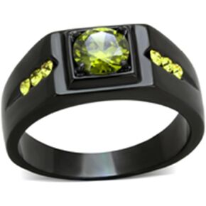 Men's 1 Carat Olivine Green Cubic Zirconia Stainless Steel Black Ion Plated Ring