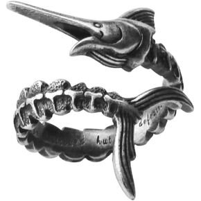 The old Man and the Sea Marlin Fish Ring Retro Copper Inspirational Ring Open Adjustable Ring for Women Men