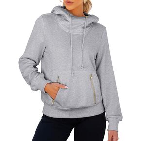 ANRABESS Womens Hoodie Cowl Neck Long Sleeve Sweatshirts 2024 Fall Fashion Pullover With Drawstring Teen Girls Preppy Clothes