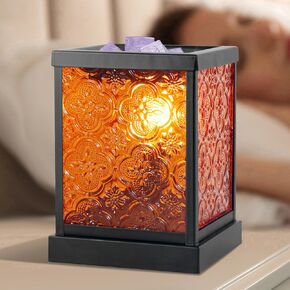 CVHOMEDECO. Moroccan Electric Wax Melt Warmer Decorative Candle Warmer Burner for Scented Candles, Wax Melts and Tarts to Freshen Room, Idea for Home and Office Decor., Square, Amber Glass
