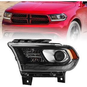 Halogen ONLY For Dodge Durango Headlight Assembly 2016 2017 2018 2019 2020 Replacement Chrome Interior Headlamps with LED Daytime Running Lights Right Passenger Sides