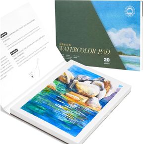 Watercolor Paper Block,Lightwish Hot Press Artist Watercolor Sketchbook,100% Cotton/Acid-Free,20 Sheets,7.48 * 5.31Inches 140lb/300gsm,Art Supplies for Adults, Artists, Students