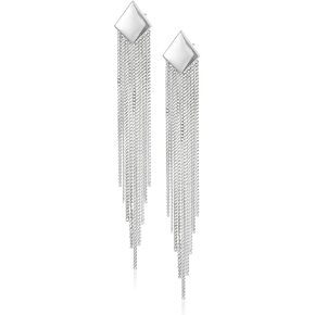MORGAN & PAIGE 925 Sterling Silver Chain Tassel Bar Stud Long Drop Earrings