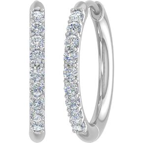 1/4 to 1/2 Carat Round White Diamond Ladies Hoop Earrings in 10K Gold or 950 Platinum