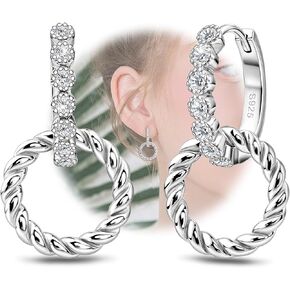 Sterling Silver Hoop Earrings for Women Trendy - Hypoallergenic Twist Hoop Earrings Lightweight Cubic Zirconia Loop Earrings Dainty Fashion Earrings for Sensitive Ears Gifts for Birthday Christmas