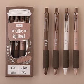 4Pcs Coffee Pens, Cute Gel Pens Retractable Quick Dry Ink Pens for Boy Girl 0.5mm Fine Point Black Ink Aesthetic Pens Comfortable Writing Coffee Pens for School Office Supplies