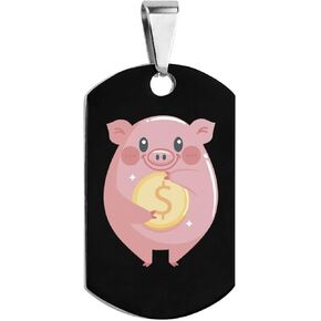 Pink Pig Dollar Dog Tag Stainless Steel Cat Dog ID Tags Pet Name Collar Accessories