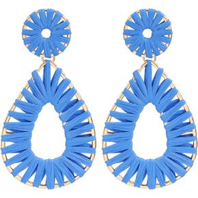 Raffia Teardrop Dangle Earrings Handmad Statement Drop Earrings