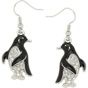 Liavy's Penguin Fashionable Earrings - Enamel - Fish Hook - Sparkling Crystal - Unique Gift and Souvenir
