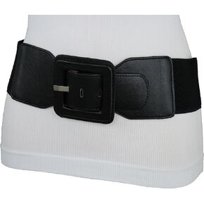 Women Fashion Elastic Belt High Waist Hip Big Square Buckle Size S M Black