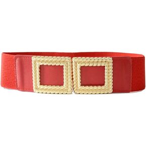 Women's Wide Elastic Square Weave Gold Buckle Corset Waist Belt for Dress