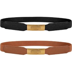 JASGOOD Women's Stretchy Waist Belts Skinny Elastic Belts for Jeans Pants Ladies Thin Dresses Belt with Gold Buckle