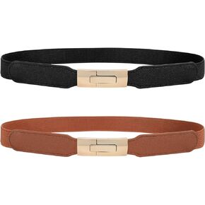 JASGOOD Women's Stretchy Waist Belts Skinny Elastic Belts for Jeans Pants Ladies Thin Dresses Belt with Gold Buckle