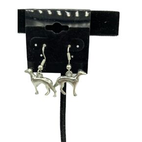Silvertone 3D Greyhound Charm Dangle Earrings with Sterling Silver Hooks