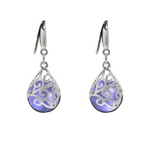 Recycled Vintage Early 1900's Medicine Bottle Glass and Sterling Silver Filigree Teardrop Earrings