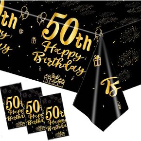 3 Pcs 40th Birthday Tablecloths, Black and Gold Happy Birthday Table Cover, 54"x108" Plastic Disposable Rectangular Table Cloths for Parties Decorations