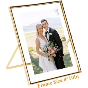 Gold Floating Picture Frame 8x10 with stand, For Picture/Photo Sizes (7x9, 6x8, 5x7), Standing Float Picture Frames 8 by 10, Modern Minimalist Decor,Home/Office/Wedding,Bedside Table Decor
