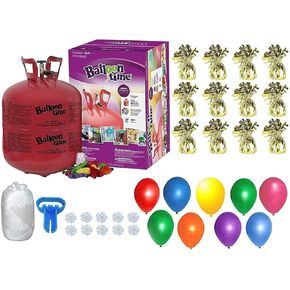 BLUE RIBBON, Helium Tank with 50 Balloons and White Ribbon + 12 Black Balloon Weights + Plus Balloon Tying Tool