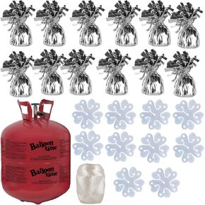 BLUE RIBBON, Helium Tank with 50 Balloons and White Ribbon + 12 Black Balloon Weights + Plus Balloon Tying Tool