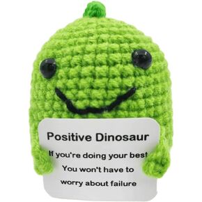 Positive Dinosaur Crochet Potato Hand-Made Doll Mini Funny Toy Creative Cute with Positive Card Good Luck for Birthday Holiday Party