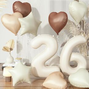 Cream 30 Balloons Decor, Beige Nude Apricot Brown Tan Foil Star Heart Balloons, 40'' White Sand Helium Neutral Number 30 Balloon for Women 30th Birthday Wedding Anniversary Party Decoration Supplies