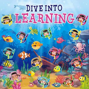 56 Pcs Ocean Beach Theme Classroom Bulletin Board Decoration Sets Dive into Learning Sea Animal Fish Cutouts for The Sea Backdrop Under The Summer Classroom Wall Decor