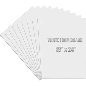 10 Pack White Foam Board 18"x24", 3/16" Thick Blank Mat Foam Board, Hard Paper Cover Foam Core Baking Board, Acid Free Polystyrene Sign Board Poster Board Mounting Board for Background DIY Project