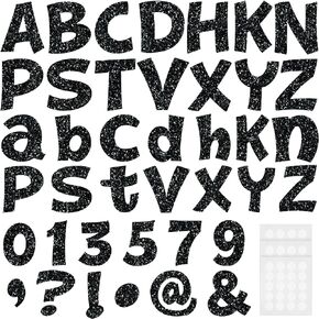 72 Pcs 4 Inch Glitter Bulletin Board Letters Chalkboard Classroom Letters Poster Cut Out Letters for Bulletin Boards with Adhesive Dot Alphabet 0-9 Number Symbol Punctuation Display (Black)