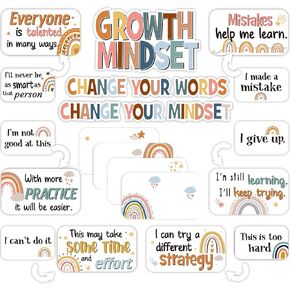 37 Pieces Rainbow Bulletin Board Set Classroom Motivational Bulletin Board Positive Wall Decoration Signs Inspirational Growth Mindset Posters for Elementary Middle School Classroom Rules