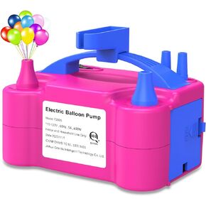 IDAODAN Electric Balloon Pump, Portable Electric Balloon Blower Machine Balloon Air Pump Dual Nozzle Rose Red 110V 600W Balloon Inflator for Party Decorations