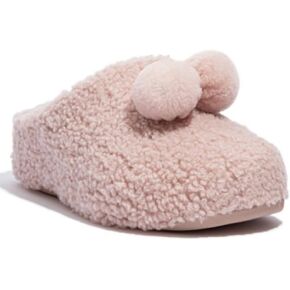 FitFlop Shuv Pom Pom Women Genuine Beige Shearling Clog Slippers - 8 M…