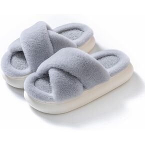 Womens House Slippers Cross Band Open Toe, Soft Thick Sole Bedroom Slippers Women Memory Foam, Comfy Fuzzy Slip On Non-Slip Womens Slippers Indoor