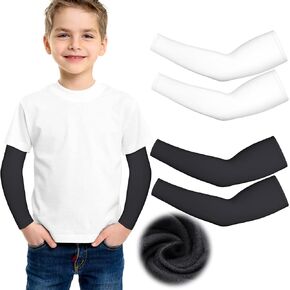 Geyoga 2 Pairs Thermal Arm Warmer for Kids Compression Athletic Sleeves for Child Toddlers Winter Sports Outdoor Activities
