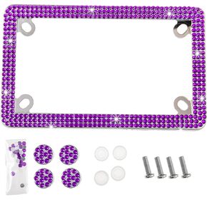 Fashion Motorcycle Glass Crystal Premium Purple Bling License Plate Frames,Exclusive Bling Motorcycle License Plate Holder,Motorbike Rhinestone License Plate Covers(1PC)