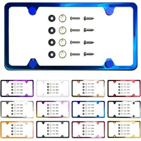 Four Holes Slim Version License Plate Frame Solar Orange Powder Coated Universal Fit Aluminum Screw On Cap Cover, T304 Stainless Steel, Rust Proof Weather Steel Screws (Qty: 1 Frame)