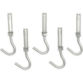 M6 304 Stainless Steel Expansion Hook, Heavy Duty Concrete Hook, Open Cup Hook, Expansion Bolts and Screws, 5-Pack for Indoor/Outdoor Use
