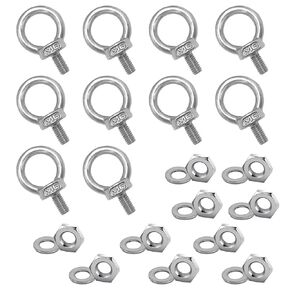 10 Pcs M6 Eye Bolts with Nuts Stainless Steel Lifting Eye Bolt UNC Heavy Duty Marine Grade Shoulder Ring Eyebolt, Eye Bolts with Nuts 1/4