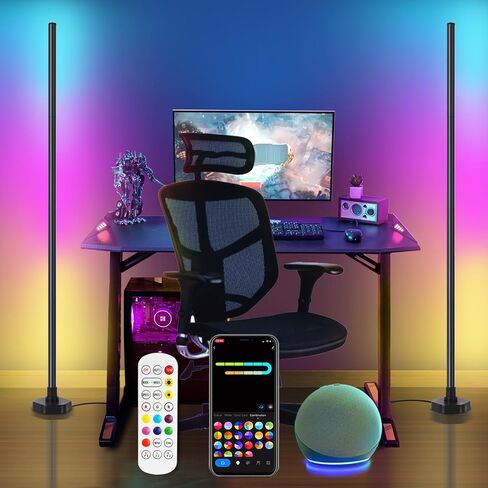 مصباح أرضي ذكي RGB للزاوية، ضوء زاوية متغير اللون يعمل مع Alexa والتطبيق، جهاز التحكم عن بعد، 16 مليون لون DIY، مزامنة الموسيقى، مؤقت لغرف المعيشة وغرف النوم وغرف الألعاب in Saudi Arabia