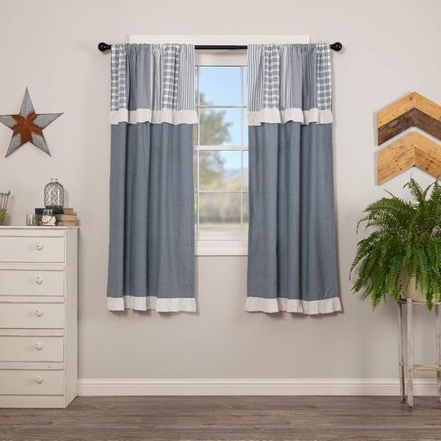 VHC Brands Sawyer Mill Farmhouse Curtains Panel Pair with Attached Valance, Lining for Living Room Bedroom Kitchen Window Décor Plaid Rod Pocket- Panel Set Short in Saudi Arabia