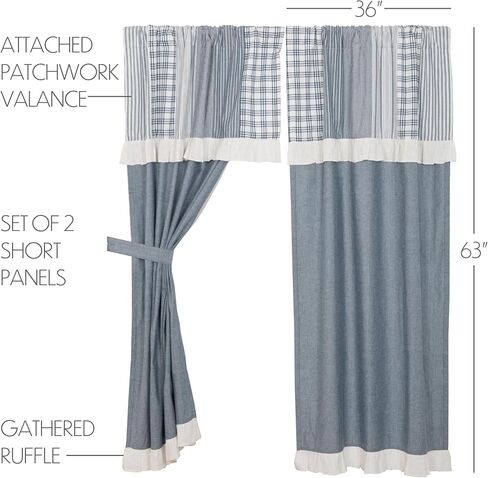 VHC Brands Sawyer Mill Farmhouse Curtains Panel Pair with Attached Valance, Lining for Living Room Bedroom Kitchen Window Décor Plaid Rod Pocket- Panel Set Short in Saudi Arabia