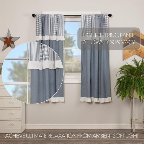 VHC Brands Sawyer Mill Farmhouse Curtains Panel Pair with Attached Valance, Lining for Living Room Bedroom Kitchen Window Décor Plaid Rod Pocket- Panel Set Short in Saudi Arabia