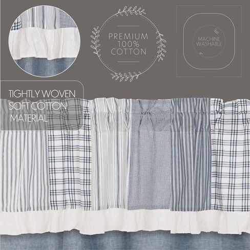 VHC Brands Sawyer Mill Farmhouse Curtains Panel Pair with Attached Valance, Lining for Living Room Bedroom Kitchen Window Décor Plaid Rod Pocket- Panel Set Short in Saudi Arabia