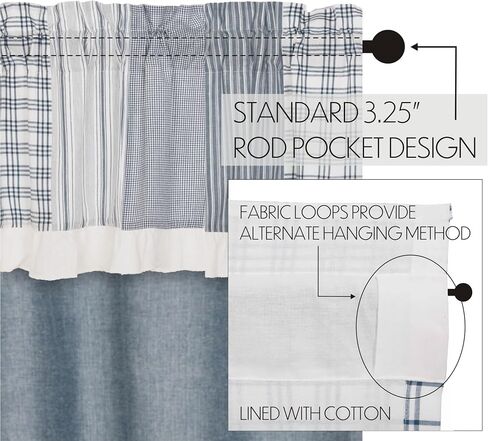VHC Brands Sawyer Mill Farmhouse Curtains Panel Pair with Attached Valance, Lining for Living Room Bedroom Kitchen Window Décor Plaid Rod Pocket- Panel Set Short in Saudi Arabia