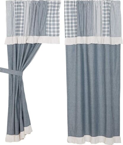 VHC Brands Sawyer Mill Farmhouse Curtains Panel Pair with Attached Valance, Lining for Living Room Bedroom Kitchen Window Décor Plaid Rod Pocket- Panel Set Short in Saudi Arabia
