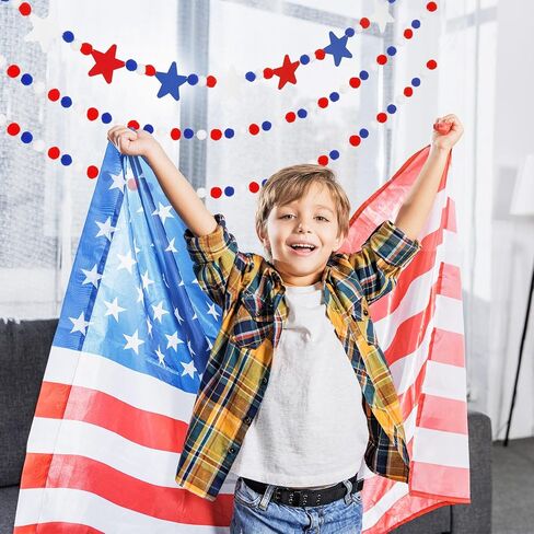 Whaline 3Pcs Independence Day Burlap Banner 4th of July Felt Pom Ball Hanging Garland Patriotic Felt Pom Pom Banner Red Blue White Star Bunting Banner for Memorial Day Home Decor Party Supplies, 8.2ft in Saudi Arabia
