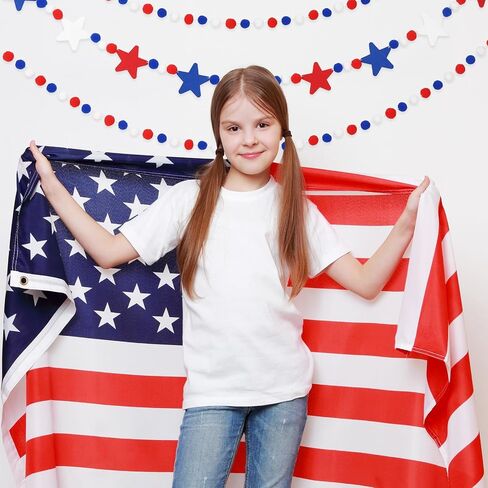 Whaline 3Pcs Independence Day Burlap Banner 4th of July Felt Pom Ball Hanging Garland Patriotic Felt Pom Pom Banner Red Blue White Star Bunting Banner for Memorial Day Home Decor Party Supplies, 8.2ft in Saudi Arabia