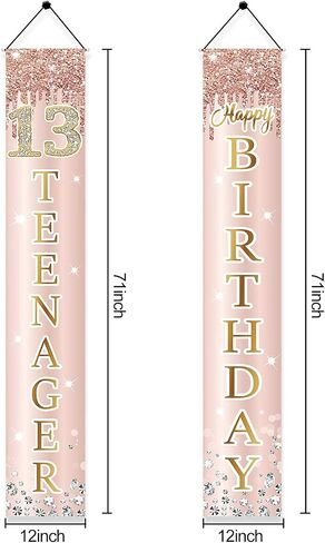 13th Birthday Decorations Door Banner for Girls, Pink Rose Gold 13 Teenager Happy Birthday Sign Party Supplies, Sweet Thirteen Year Old Birthday Backdrop Porch Décor in Saudi Arabia