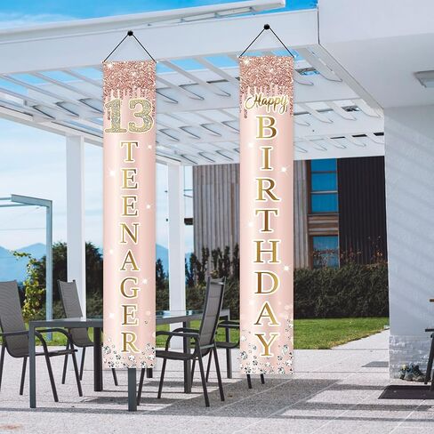13th Birthday Decorations Door Banner for Girls, Pink Rose Gold 13 Teenager Happy Birthday Sign Party Supplies, Sweet Thirteen Year Old Birthday Backdrop Porch Décor in Saudi Arabia
